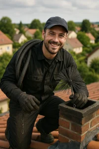 Ramoneur certifié en intervention pour un ramonage de cheminée à Lyon.